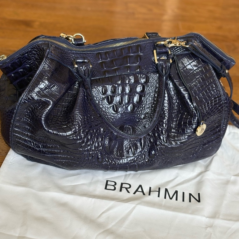 Brahmin Navy Crocodile Embossed Shoulder Bag